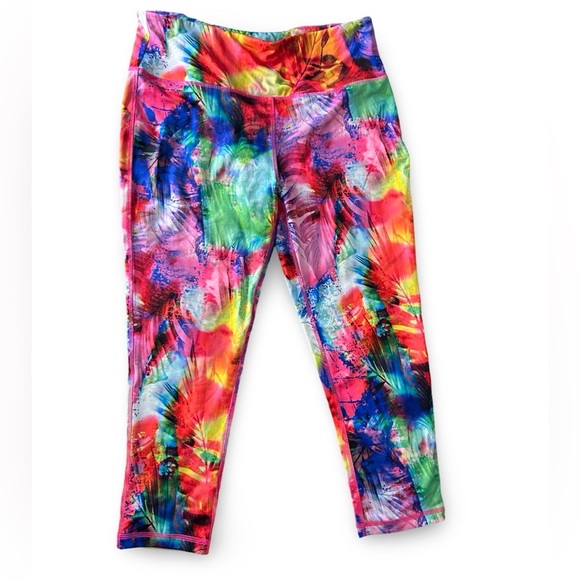 ABS Allen Schwartz Vibrant Multicolor Capri Athletic Leggings Size Large - Picture 3 of 6